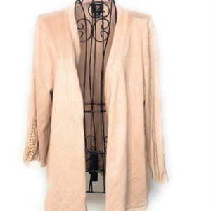 JM Collection Women's Size Petite XL Tan Crochet-Trim Open Front Cardigan